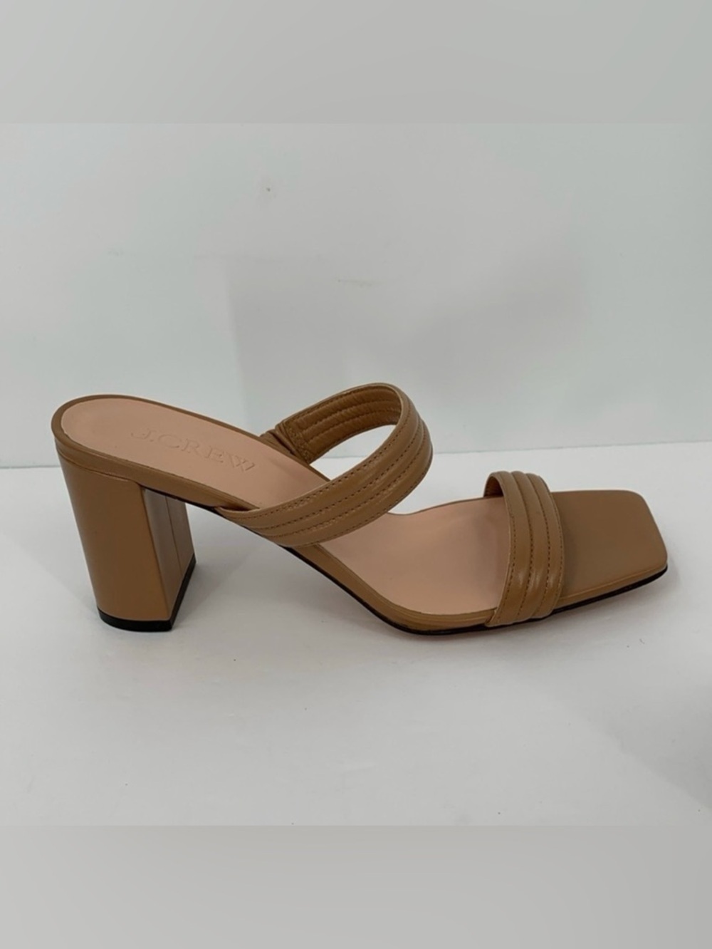 J Crew Evelyn double strap heels shoe tan leather square toe slide sandal new 10